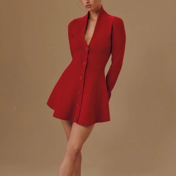 Red Pure New Wool Cardigan Mini Dress - Picture 3 of 10